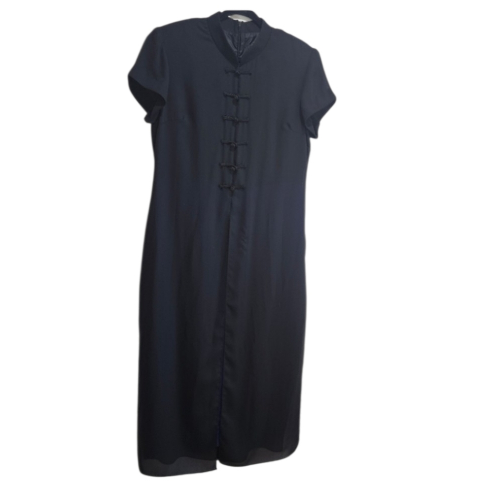 Vintage John Roberts Asian Inspired Dress Black Short Sleeve Womens Size 14